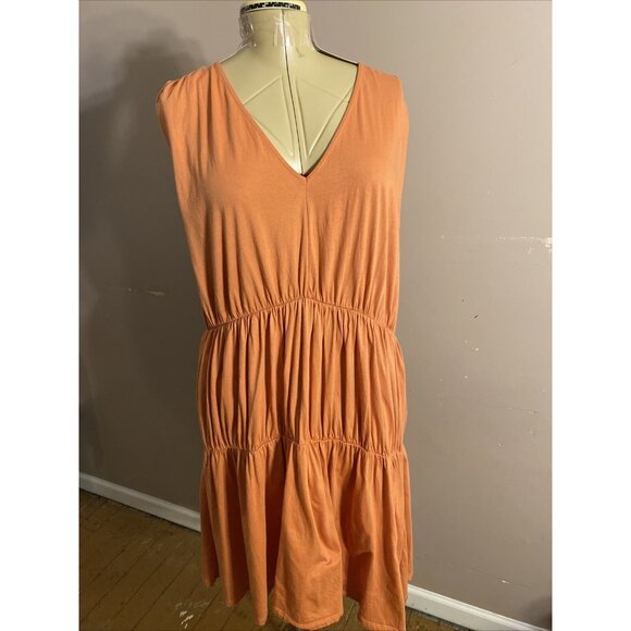 Zara Dresses & Skirts - Zara Dress Coral Pink Tiered Sleeveless Flowy Boxy V-Neck MIDI 100% Cotton Sz L